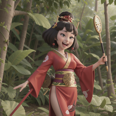 Image For Post Anime, jungle, geisha, magic wand, shield, laughter, HD, 4K, AI Generated Art