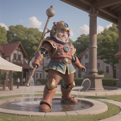 Image For Post Anime, fountain, market, dwarf, energy shield, robot, HD, 4K, AI Generated Art