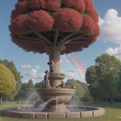 Image For Post Anime, fountain, farmer, flying, enchanted forest, rainbow, HD, 4K, AI Generated Art