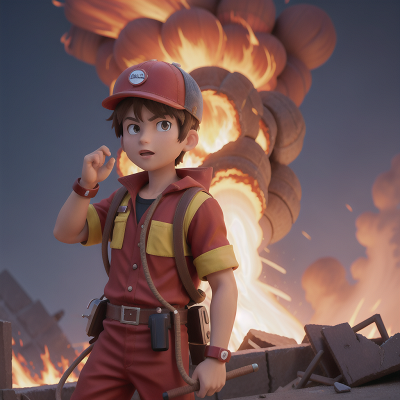 Image For Post Anime, hero, earthquake, mechanic, fire, hat, HD, 4K, AI Generated Art