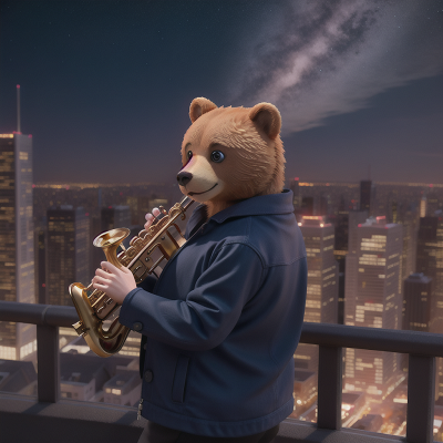 Image For Post Anime, saxophone, city, space, car, bear, HD, 4K, AI Generated Art