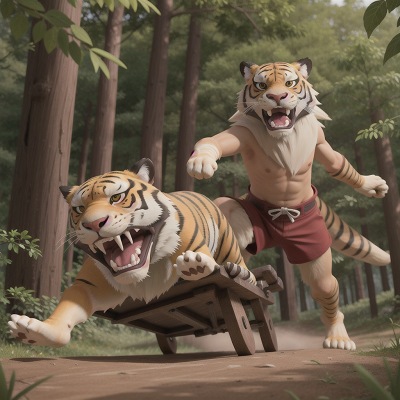 Image For Post Anime, sled, sabertooth tiger, fighting, mummies, forest, HD, 4K, AI Generated Art