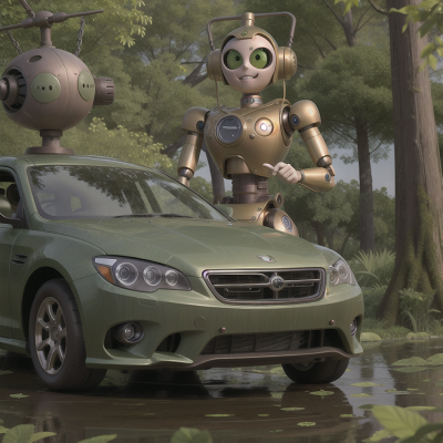 Image For Post Anime, swamp, clock, robot, villain, car, HD, 4K, AI Generated Art