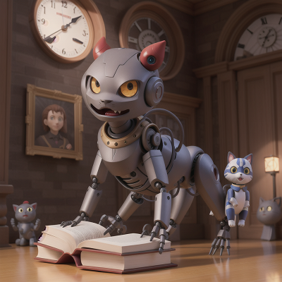 Image For Post Anime, robotic pet, book, museum, clock, demon, HD, 4K, AI Generated Art