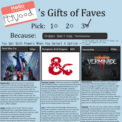 Image For Post Plywooddavid's New Gift of Faves 1 CYOA