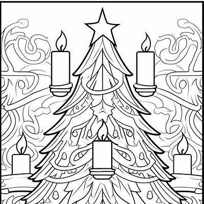 Image For Post Christmas Tree with Garland and Candles - Printable Coloring Page