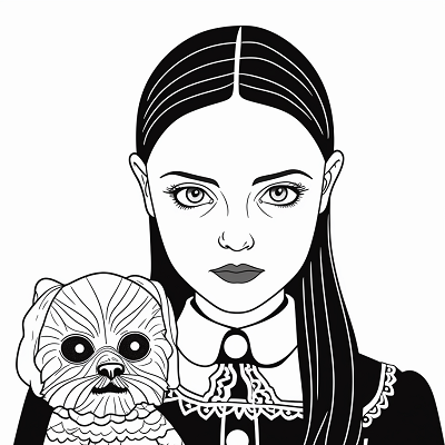 Image For Post Wednesday Addams and Her Furry Friend - Wallpaper