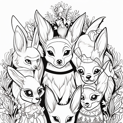 Image For Post | Eevee evolutions adorned with holiday decorations; intricate patterns and festive designs. printable coloring page, black and white, free download - [Eevee Evolutions Coloring Pages: Adult, Kids, Pokemon Coloring](https://hero.page/coloring/eevee-evolutions-coloring-pages:-adult-kids-pokemon-coloring)