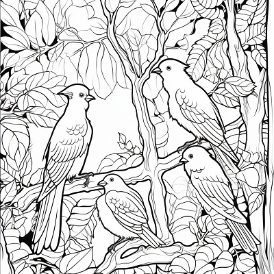 Image For Post | Showcasing birds in their natural woodland habitat; fine lines and detailed graphics.printable coloring page, black and white, free download - [Bird Coloring Pages ](https://hero.page/coloring/bird-coloring-pages-free-printable-creative-sheets)