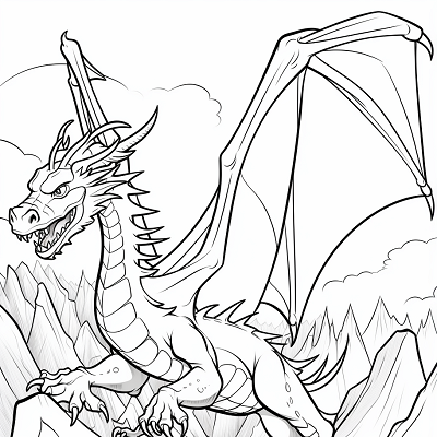 Image For Post Brave Dragon Over the Peaks - Printable Coloring Page