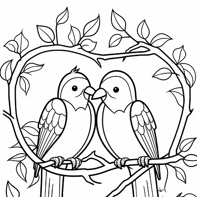 Image For Post Love Birds on a Branch - Printable Coloring Page