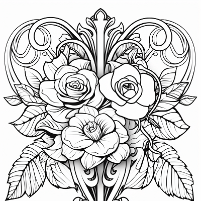 Image For Post | Botanical depiction of cupid's bow and arrow; elaborate floral designs.printable coloring page, black and white, free download - [Valentines Day Coloring Pages ](https://hero.page/coloring/valentines-day-coloring-pages-printable-fun-kids-love)