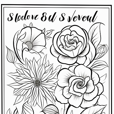 Image For Post Loving messages surrounded by flowers - Printable Coloring Page