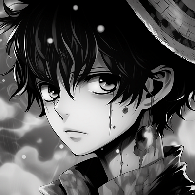 Image For Post | Close-up of Luffy's face in black and white, capturing expression with fine detailing. top black and white anime pfp - [Black and white anime pfp](https://hero.page/pfp/black-and-white-anime-pfp)