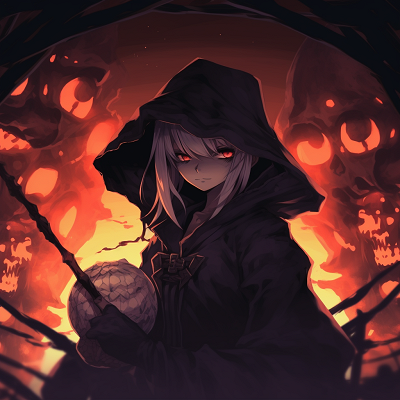 Image For Post | Anime death god with eerie ambience, dark tones and chilling glow. anime halloween pfp style - [Anime Halloween PFP Collections](https://hero.page/pfp/anime-halloween-pfp-collections)