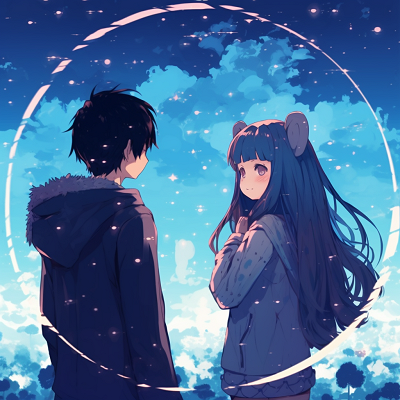 Image For Post | Couple sharing a quiet night under a star-studded sky, rich color palette creating a serene setting. aesthetic desires: matching anime pfp for visual couples - [Boosted Selection of Matching Anime PFP for Couples](https://hero.page/pfp/boosted-selection-of-matching-anime-pfp-for-couples)