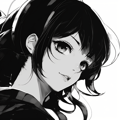 Image For Post | Upper body portrait of an anime girl with vintage feel, her fluttering hair and delicate eyelashes are prominently outlined. anime profile picture black and white female - [Anime Profile Picture Black and White](https://hero.page/pfp/anime-profile-picture-black-and-white)