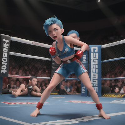 Image For Post Anime Art, Passionate mixed martial artist, light blue hair and fierce expression, in a modern octagon cage