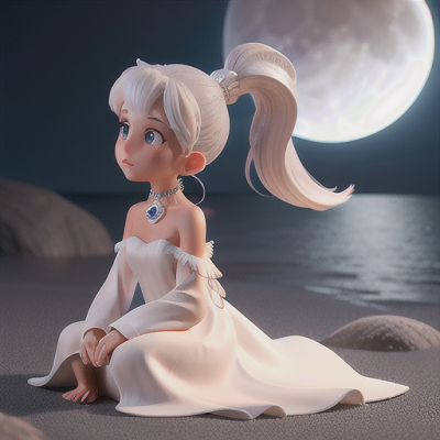 Image For Post Anime Art, Enigmatic spirit whisperer, silver hair in a side-ponytail, on a moonlit beach