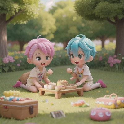 Image For Post | Anime, manga, Chibi anime boys, exaggerated pastel-colored hair, in an adorable, picnic-inspired landscape, happily sharing food and playing games, small animals playfully interacting with the group, cute, casual outfits matching the colorful setting, playful and endearing chibi art style, oozing sweetness and lighthearted fun - [AI Art, Anime Boys Group Theme ](https://hero.page/examples/anime-boys-group-theme-stable-diffusion-prompt-library)