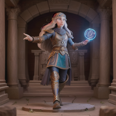 Image For Post Anime Art, Fearless summoner, long silver hair and blue eyes, in a mysterious ancient temple