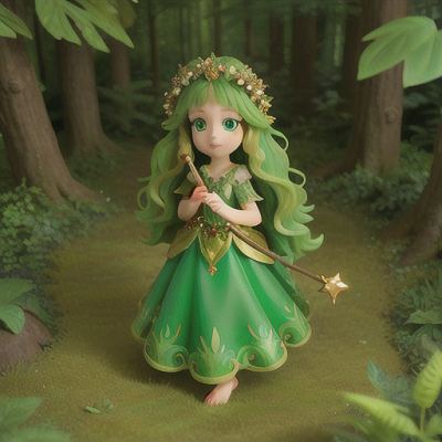 Image For Post Anime Art, Enchanting forest nymph, sparkling emerald eyes and flowing golden hair, in a lush and mystical forest
