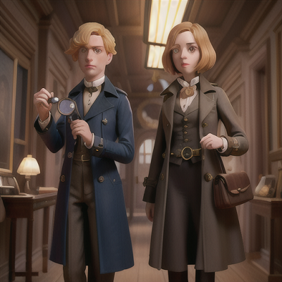 Image For Post Anime Art, Witty time-traveling detective, floppy blond hair and a magnifying glass, solving a Victorian-era mystery in