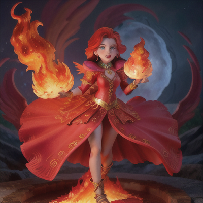 Image For Post Anime Art, Elemental sorceress, fiery red hair billowing like flames, at the center of a volcanic crater