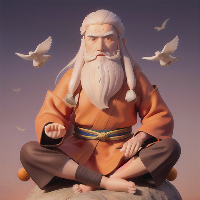 Image For Post | Anime, manga, Wise old sensei, long white hair and a long beard, atop a misty mountain, meditating in a lotus position, a flock of birds flying across the sunrise sky, traditional monk robes and prayer beads, traditional ink brush art style, a feeling of tranquility and enlightenment - [AI Art, Anime Augmented Reality Glasses ](https://hero.page/examples/anime-augmented-reality-glasses-stable-diffusion-prompt-library)