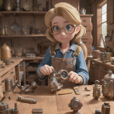 Image For Post Anime Art, Gifted inventor, messy blonde hair and goggles, in a cluttered workshop
