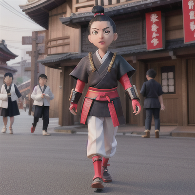 Image For Post Anime Art, Time-traveling samurai, jet-black hair in a traditional topknot, walking through modern-day Tokyo