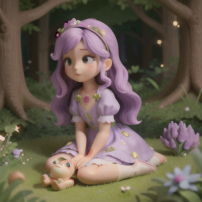 Image For Post Anime Art, Timid but kindhearted healer, lavender hair styled in soft waves, in an enchanted woodland glade