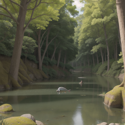 Image For Post Anime, museum, space, river, forest, fish, HD, 4K, AI Generated Art