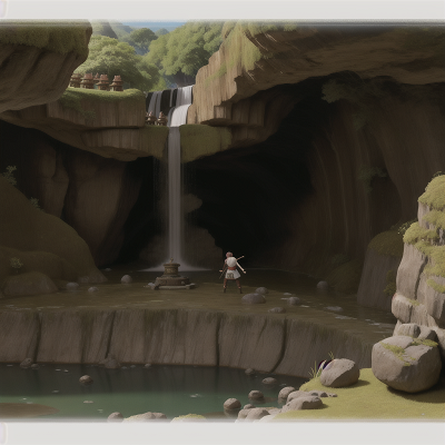 Image For Post Anime, samurai, musician, ogre, waterfall, cave, HD, 4K, AI Generated Art
