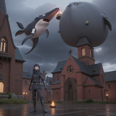 Image For Post Anime, cathedral, ninja, robot, whale, hail, HD, 4K, AI Generated Art