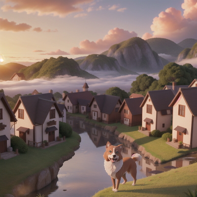 Image For Post Anime, sunrise, village, romance, dog, fog, HD, 4K, AI Generated Art