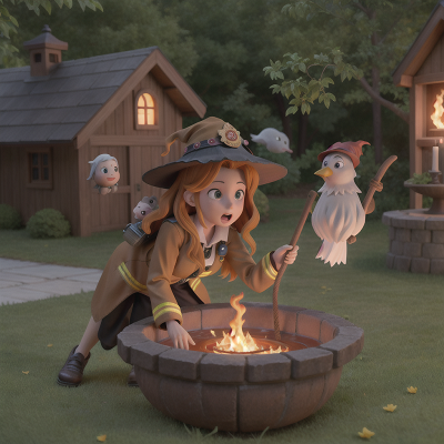 Image For Post Anime, witch's cauldron, bird, firefighter, ghost, park, HD, 4K, AI Generated Art