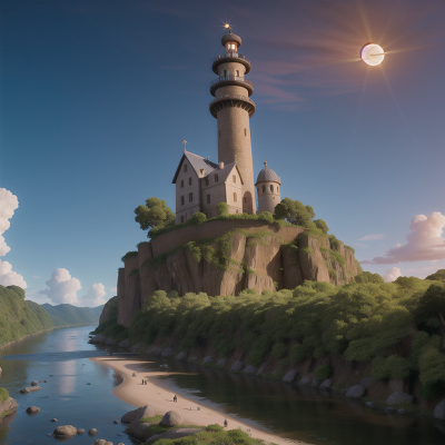Image For Post Anime, river, solar eclipse, monkey, tower, knights, HD, 4K, AI Generated Art