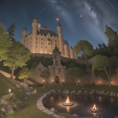 Image For Post Anime, knights, forest, meteor shower, medieval castle, wind, HD, 4K, AI Generated Art