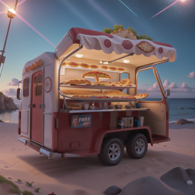 Image For Post Anime, meteor shower, taco truck, pizza, ocean, enchanted mirror, HD, 4K, AI Generated Art