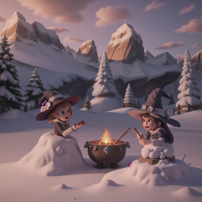 Image For Post Anime, witch's cauldron, snow, fighting, crystal, mountains, HD, 4K, AI Generated Art