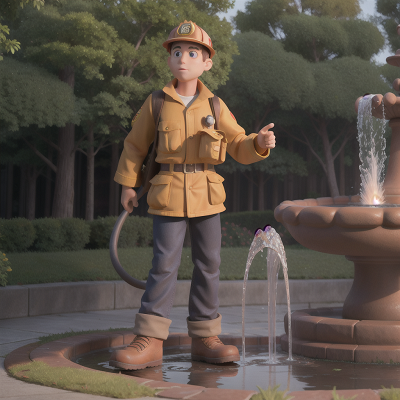Image For Post Anime, firefighter, fog, fountain, bigfoot, crystal, HD, 4K, AI Generated Art