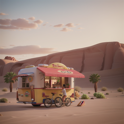 Image For Post Anime, golden egg, taco truck, seafood restaurant, bicycle, desert oasis, HD, 4K, AI Generated Art