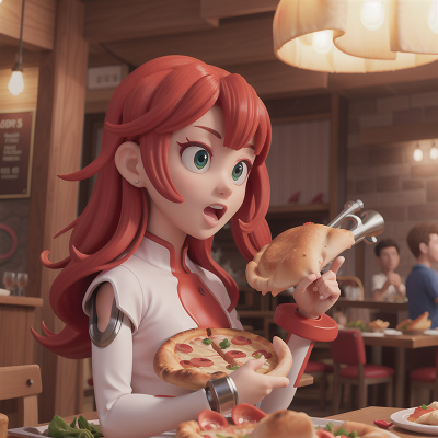 Image For Post Anime, cyborg, trumpet, seafood restaurant, joy, pizza, HD, 4K, AI Generated Art