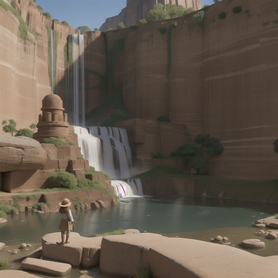 Image For Post Anime, waterfall, clock, archaeologist, desert, drought, HD, 4K, AI Generated Art