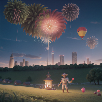 Image For Post Anime, knight, farm, fireworks, balloon, skyscraper, HD, 4K, AI Generated Art