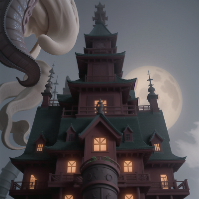 Image For Post Anime, fog, haunted mansion, skyscraper, temple, kraken, HD, 4K, AI Generated Art