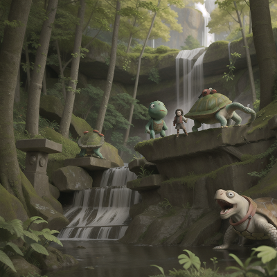 Image For Post Anime, bravery, zombie, waterfall, forest, turtle, HD, 4K, AI Generated Art