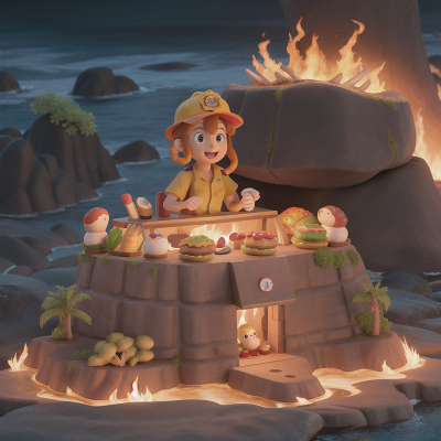 Image For Post Anime, hot dog stand, island, firefighter, maze, lava, HD, 4K, AI Generated Art