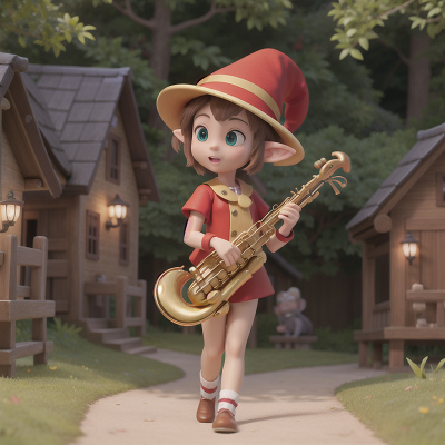 Image For Post Anime, saxophone, hat, elf, monkey, village, HD, 4K, AI Generated Art